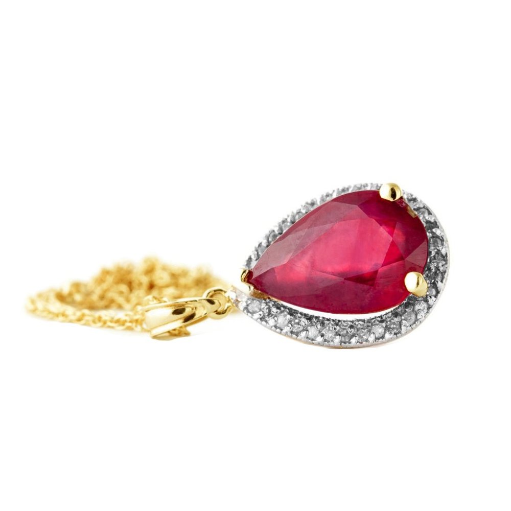 14K. SOLID GOLD NECKLACE WITH  DIAMONDS & RUBY - Picture 4 of 9